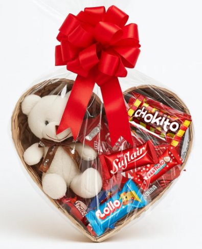 Cesta de Chocolate com Urso de Pelúcia – Presente carinhoso e Doce Surpresa