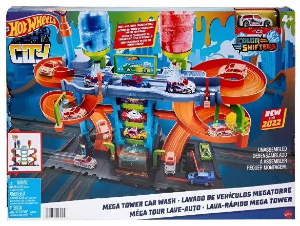 Hot Wheels City Mega Car Wash Lava-Rápido com Carrinho 1:64 – Muda de Cor com Água Quente e Fria – Mattel