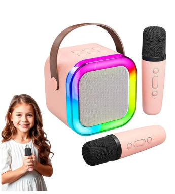 Caixinha Karaokê Mini Portátil com Microfones Sem Fio Bluetooth
