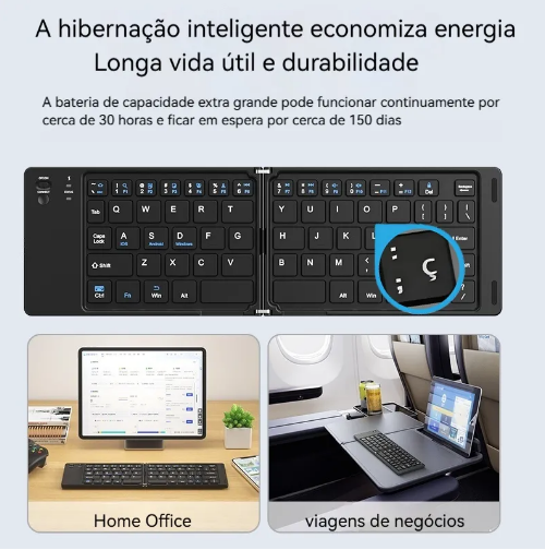 Teclado Sem Fio Bluetooth Recarregável Dobrável – Produtividade em Qualquer Lugar