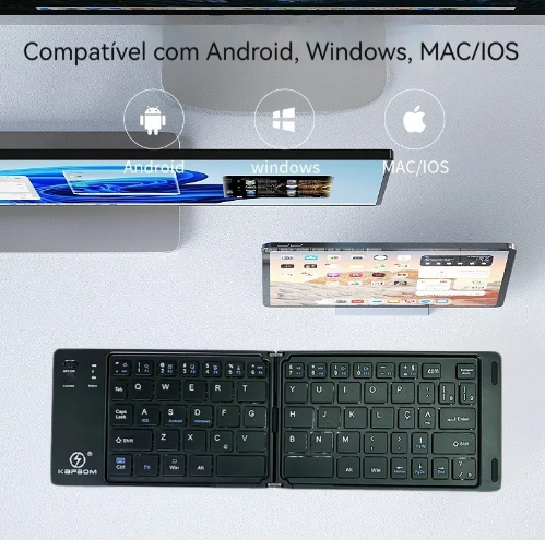 Teclado Sem Fio Bluetooth Recarregável Dobrável – Produtividade em Qualquer Lugar
