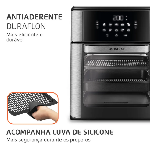 Air Fryer Forno Mondial 12L 2000W – Alta Potência, 3 Repartições e Sabor Sem Óleo!