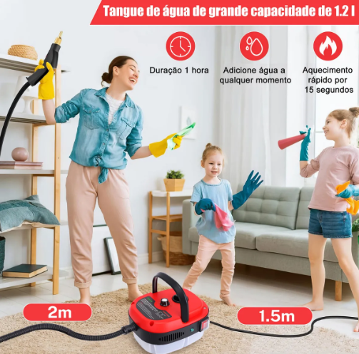 Limpador a Vapor 2500W – Potência Máxima para uma Limpeza Profunda e Sem Esforço