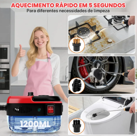 Limpador a Vapor 2500W – Potência Máxima para uma Limpeza Profunda e Sem Esforço