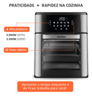 Air Fryer Forno Mondial 12L 2000W – Alta Potência, 3 Repartições e Sabor Sem Óleo!
