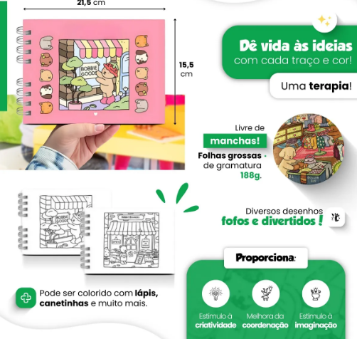 Caderno Bobbie Goods holográfico + 24 canetinhas