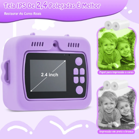 Câmera Infantil de Impressão Instantânea Colorida Com Cartão SD 32GB