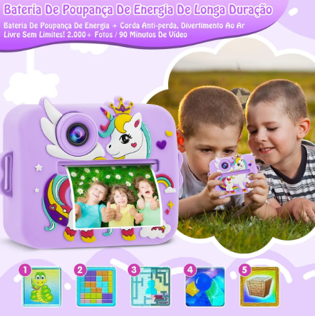 Câmera Infantil de Impressão Instantânea Colorida Com Cartão SD 32GB