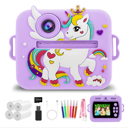 Câmera Infantil de Impressão Instantânea Colorida Com Cartão SD 32GB