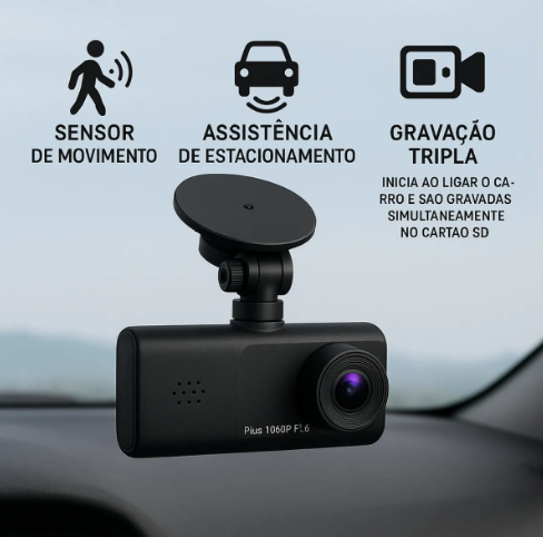 Câmera Automotiva 3 Lentes Full HD 1080p Icarbonx – Segurança e Tranquilidade em Cada Viagem