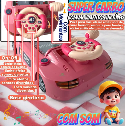 Carro Divertido com Luz e Som + Jogos 2 em 1