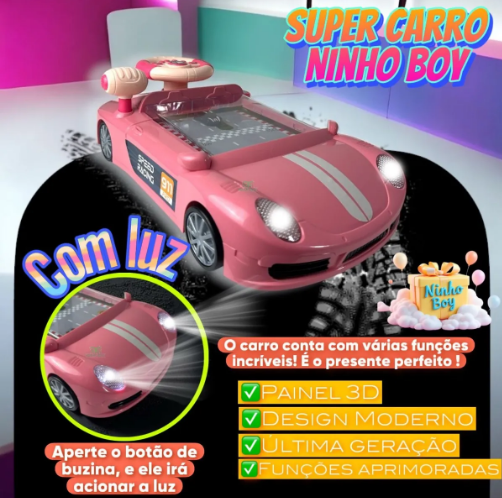 Carro Divertido com Luz e Som + Jogos 2 em 1