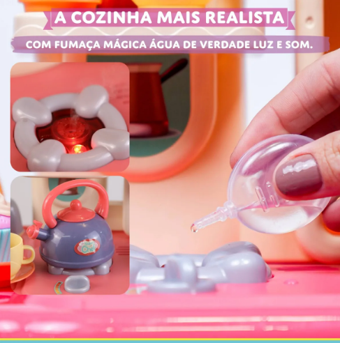 Cozinha infantil com geladeira e forno - sai fumaça e som