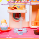 Cozinha infantil com geladeira e forno - sai fumaça e som