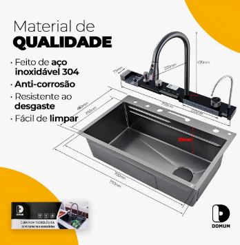 Cuba Gourmet Cascata com LED Inteligente – Inox 304 Premium DOMUM