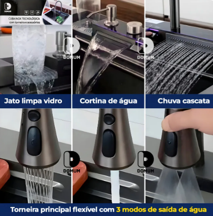 Cuba Gourmet Cascata com LED Inteligente – Inox 304 Premium DOMUM