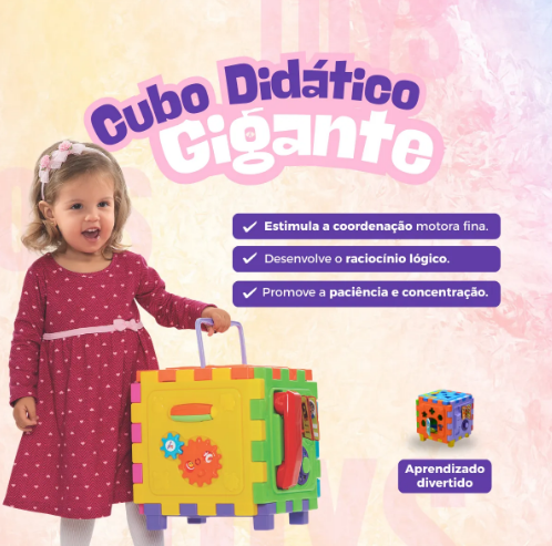 Brinquedo Educativo Cubo Mágico Grande Didático Infantil