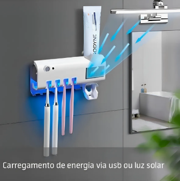 Suporte Porta Escova de Dentes com Dispenser de Pasta e Esterilizador UV – Organização, cuidado e tecnologia para a sua rotina