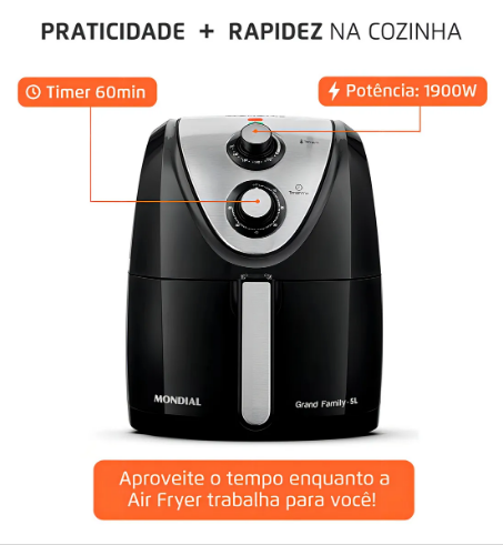 Air Fryer Mondial Grand Family 5L – Potência, praticidade e sabor em cada refeição!