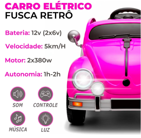 Carro Elétrico Fusca Conversível Infantil 12V com Controle Remoto