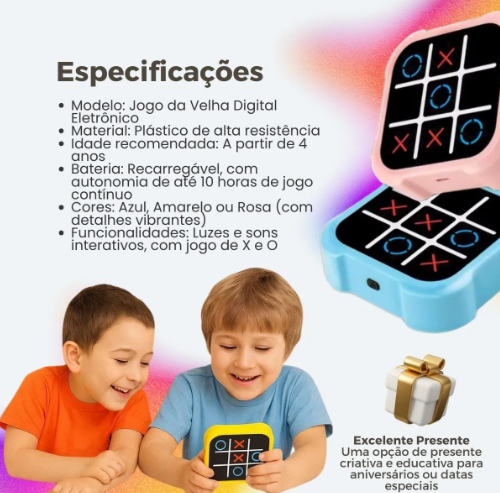 Jogo Da Velha Digital Eletrônico e Portátil - com Luzes e Sons