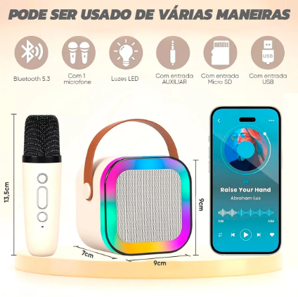 Caixinha Karaokê Mini Portátil com 2 Microfones Sem Fio Bluetooth