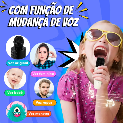 Caixinha Karaokê Mini Portátil com 2 Microfones Sem Fio Bluetooth