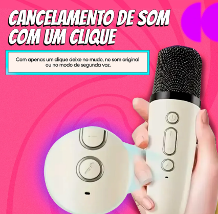 Caixinha Karaokê Mini Portátil com 2 Microfones Sem Fio Bluetooth