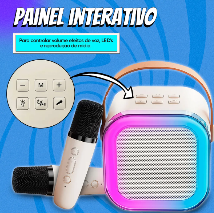 Caixinha Karaokê Mini Portátil com 2 Microfones Sem Fio Bluetooth