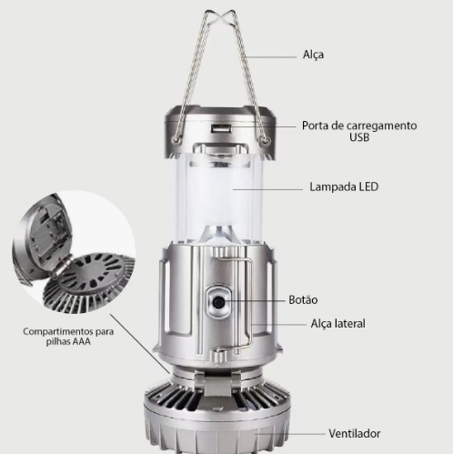 Lampião 3 em 1 com Ventilador e LED – Iluminação, Conforto e Praticidade em Qualquer Lugar