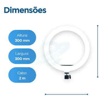 Ring Light 12 Polegadas 30 cm com Suporte de Celular e Tripé 2,10 m – Estrutura Preta