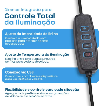 Luz Para Gravar Vídeos com Suporte de Celular e Tripé de Mesa – Estrutura Preta