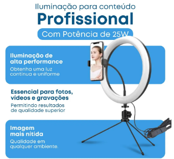 Luz Para Gravar Vídeos com Suporte de Celular e Tripé de Mesa – Estrutura Preta