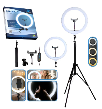 Ring Light 12 Polegadas 30 cm com Suporte de Celular e Tripé 2,10 m – Estrutura Preta