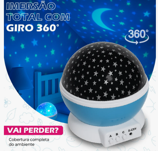 Luminária Projetor Estrela 360º Galaxy Abajur – Crie um Céu Estrelado no Quarto das Crianças