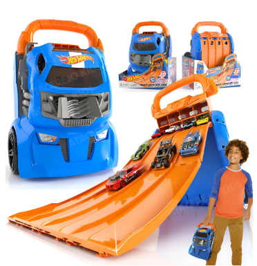 Maleta 20 Carrinhos Hot Wheels com 4 Lançadores Porta Radical Azul – A emoção das corridas vai onde você for!