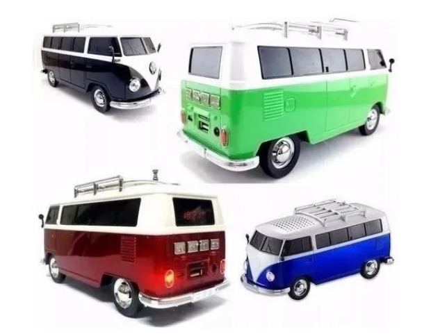 Mini Caixa de Som Kombi Retrô MP3 com Rádio Digital FM, USB e MicroSD