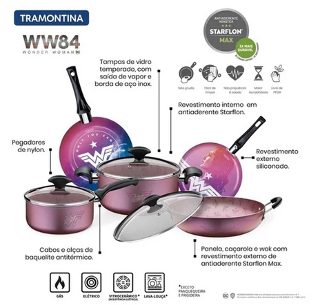 Tramontina Mulher-Maravilha WW84 5 peças jogo de panela