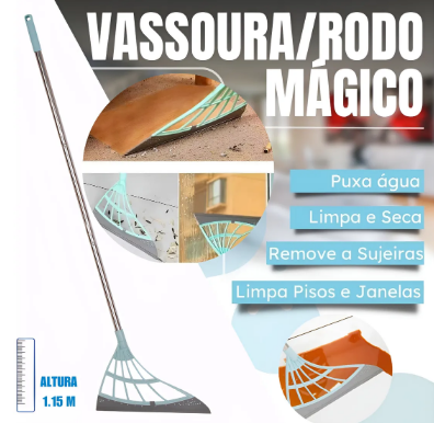 Kit Mop Flat com Balde Lava e Seca , Vassoura 2 em 1 e Rodo Mágico