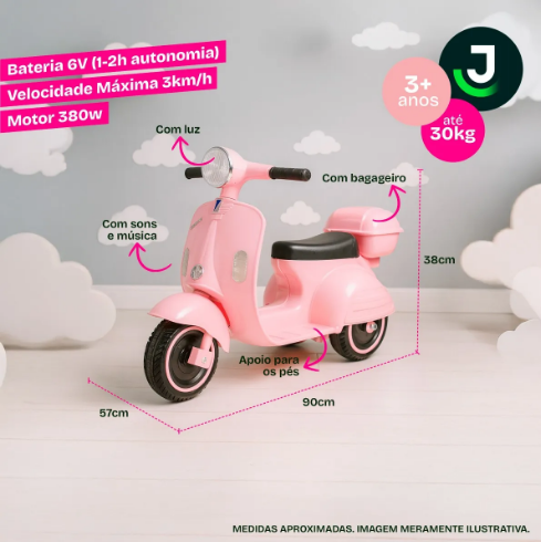 Mini Moto Elétrica Infantil 6V Scooter Rosa Jhamba – Diversão, Estilo e Liberdade Sobre Rodas
