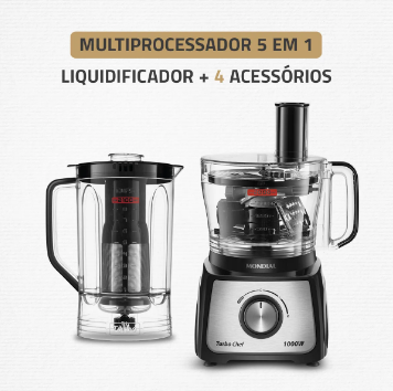 Multiprocessador Turbo Chef 5 em 1 Mondial 1000W – Praticidade e Potência na Sua Cozinha