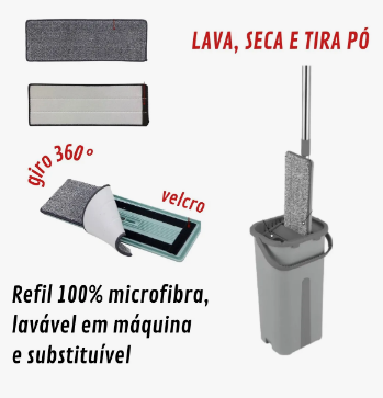 Mop Lava e Seca Flat Giratório – Limpeza eficiente e design moderno