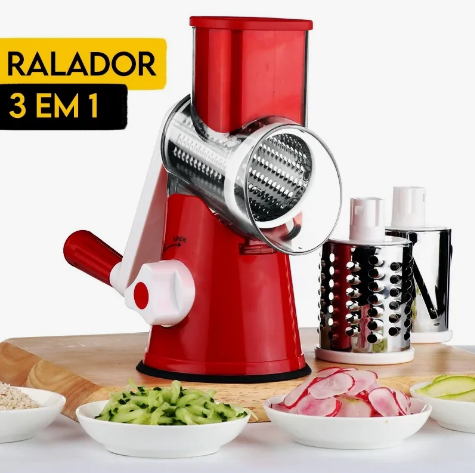 Cortador Fatiador e Ralador de Frutas, Legumes, Verduras e Queijos – 3 Lâminas Intercambiáveis