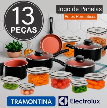 Jogo de panelas Tramontina c/ 8 potes herméticos Electrolux