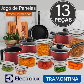 Jogo de panelas Tramontina c/ 8 potes herméticos Electrolux