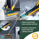 Kit Mop Flat com Balde Lava e Seca , Vassoura 2 em 1 e Rodo Mágico