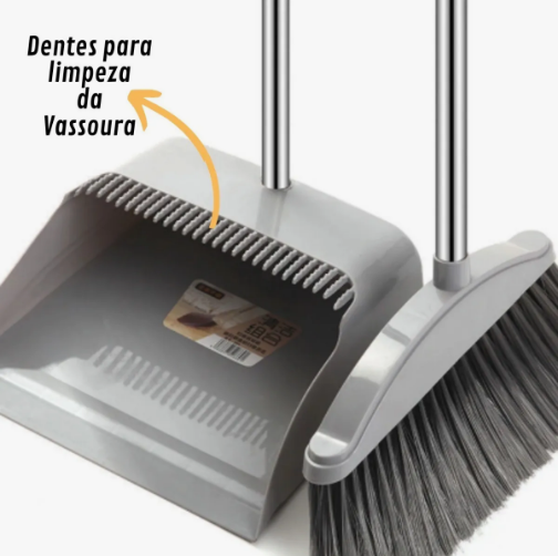 Kit Limpeza 2 em 1 – Vassoura + Pá Dobrável com Suporte de Parede