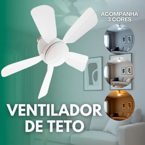 Ventilador de Teto E27 com Lâmpada LED Bivolt VT02 60w