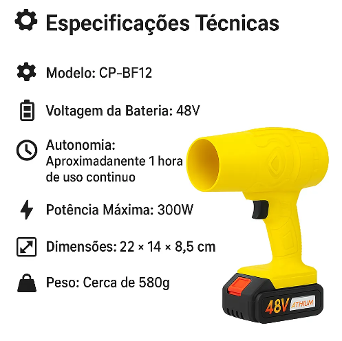 Soprador de Ar Turbo Portátil 48V – Potência e praticidade nas suas mãos!