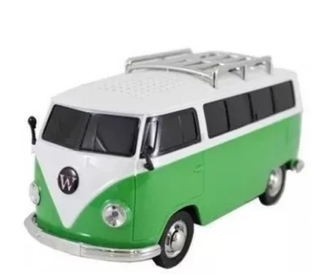 Mini Caixa de Som Kombi Retrô MP3 com Rádio Digital FM, USB e MicroSD